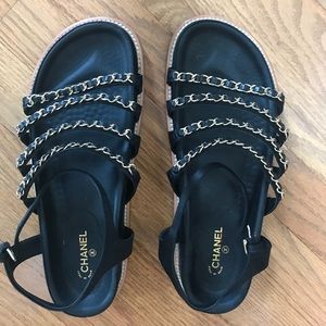 Chanel Black Bn Satin Birkenstock Chain